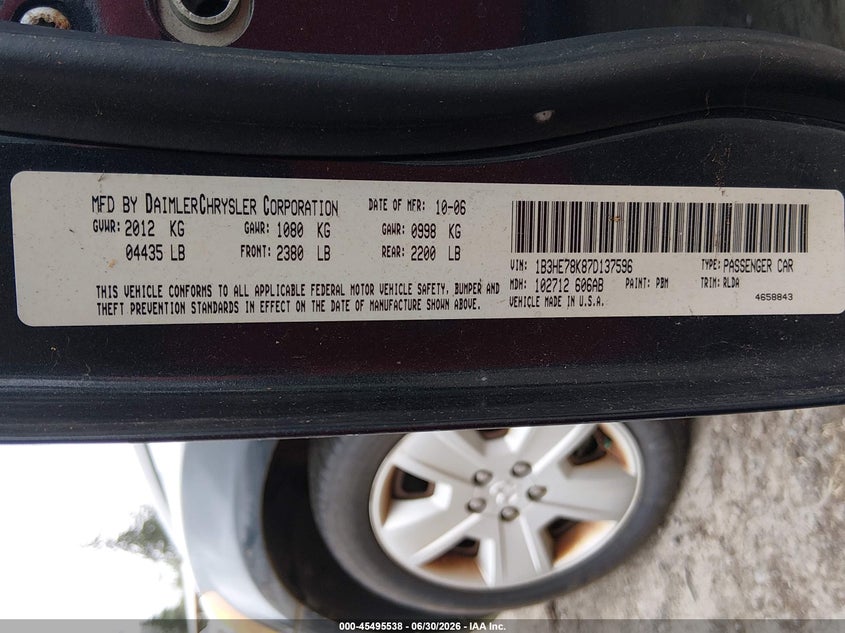 2007 Dodge Caliber VIN 1B3HE78K87D137596 IAAI salvage auction — NORMAL WEAR, Clear (Washington), sold $275 on 2026-07-08 (photo 9)