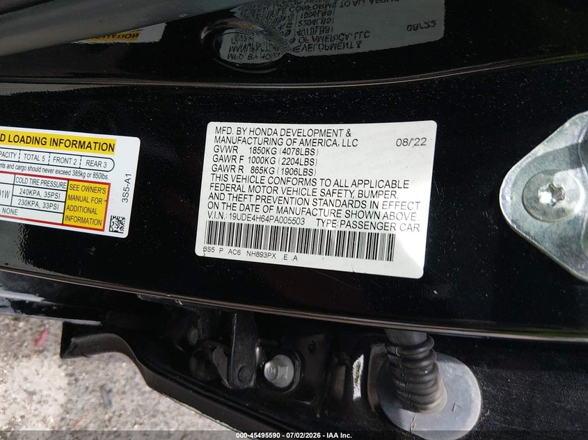 2023 Acura Integra VIN 19UDE4H64PA005503 IAAI salvage auction — WATER/FLOOD, Salvage (Louisiana), sold $7,050 on 2026-08-03 (photo 9)