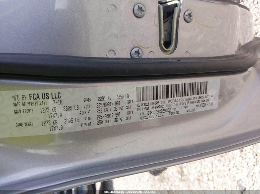 2019 Jeep Cherokee VIN 1C4PJLCB6KD266192 IAAI salvage auction — REAR END, Salvage (Louisiana), sold $2,550 on 2026-07-19 (photo 9)