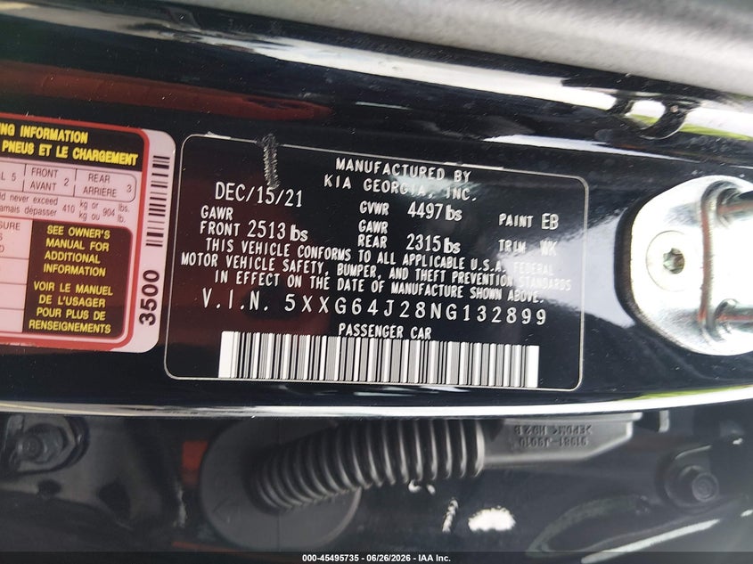 2022 Kia K5 VIN 5XXG64J28NG132899 IAAI salvage auction — REAR END, Rebuildable (Florida), sold $25 on 2026-07-30 (photo 9)