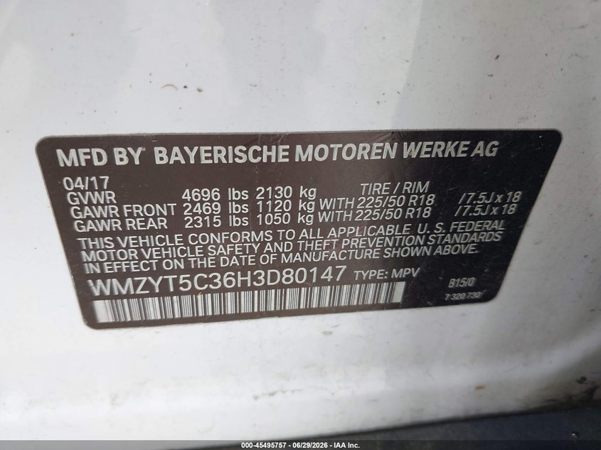 2017 Mini Countryman VIN WMZYT5C36H3D80147 IAAI salvage auction — WATER/FLOOD, Salvage (Illinois), sold $550 on 2026-08-29 (photo 9)