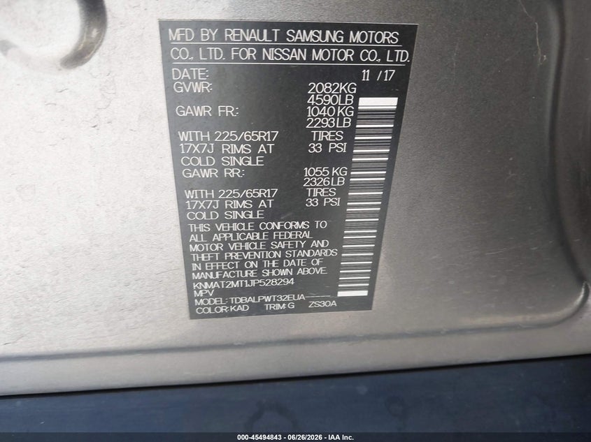 2018 Nissan Rogue VIN KNMAT2MT1JP528294 IAAI salvage auction — ROOF, Salvage (California), sold $500 on 2026-07-30 (photo 9)