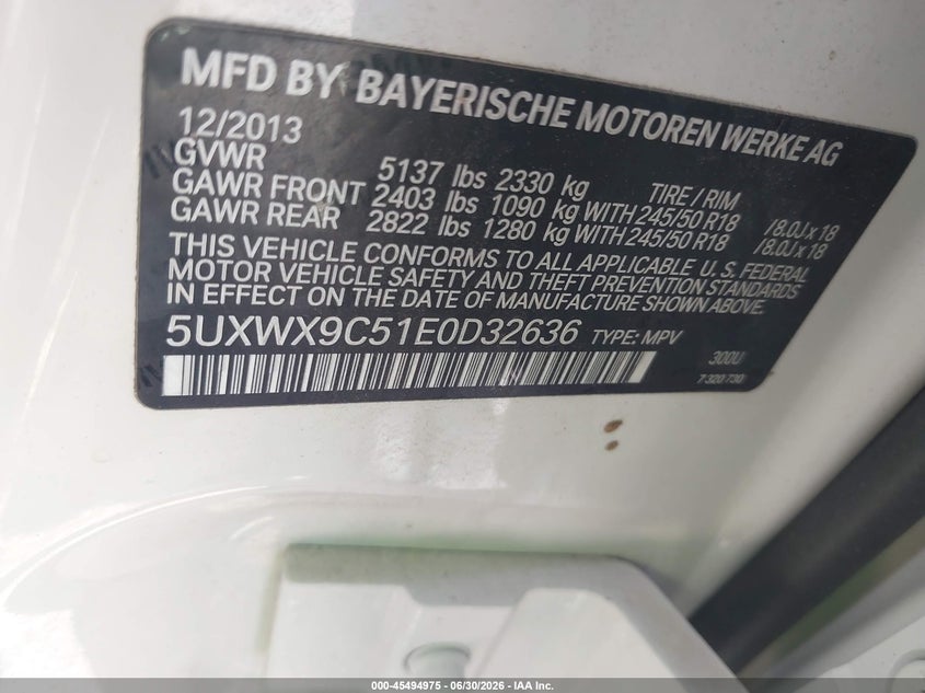 2014 BMW X3 VIN 5UXWX9C51E0D32636 IAAI salvage auction — NORMAL WEAR, Clear (Arkansas), sold $1,775 on 2026-07-09 (photo 9)