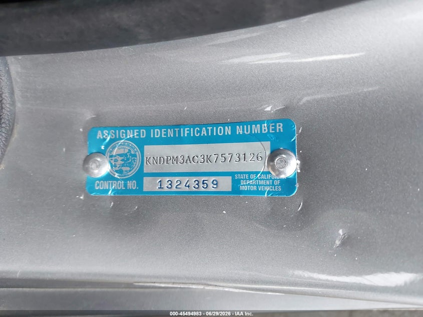2019 Kia Sportage VIN KNDPM3AC3K7573126 IAAI salvage auction — THEFT, Salvage Title, sold $4,050 on 2026-07-17 (photo 9)
