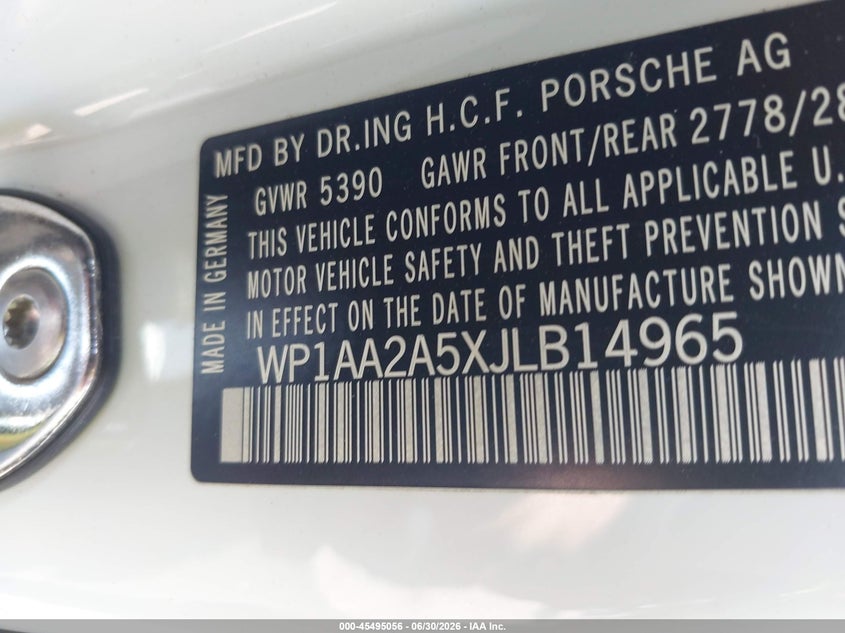 2018 Porsche Macan VIN WP1AA2A5XJLB14965 IAAI salvage auction — REAR END, Mv-907A (New York), sold $1,250 on 2026-07-28 (photo 9)