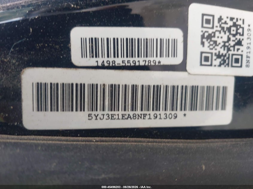 2022 Tesla Model 3 VIN 5YJ3E1EA8NF191309 IAAI salvage auction — FRONT END, Clear (Georgia), sold $4,100 on 2026-07-08 (photo 9)