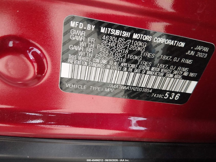 2024 Mitsubishi ECLIPSE VIN JA4ATWAA1RZ003854 IAAI salvage auction — FRONT END, Salvage (Texas), sold $3,650 on 2026-09-01 (photo 9)