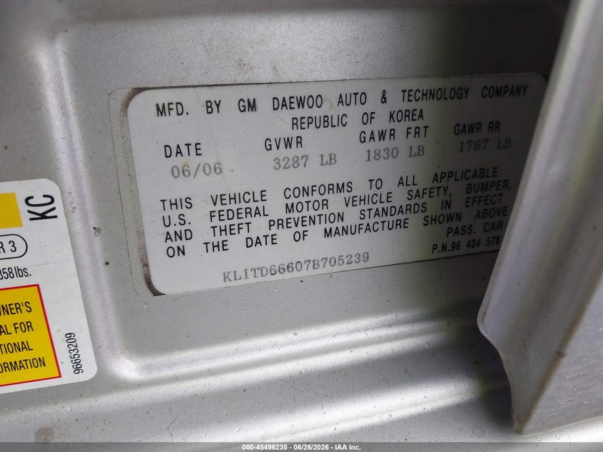 2007 Chevrolet Aveo VIN KL1TD66607B705239 IAAI salvage auction — REAR END, Salvage (Ohio), sold $275 on 2026-07-16 (photo 9)