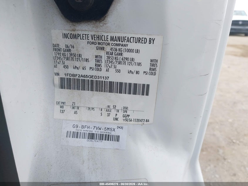 2016 Ford F-250 VIN 1FDBF2A65GED31137 IAAI salvage auction — NORMAL WEAR, Sf97 (California), sold $10,400 on 2026-07-28 (photo 9)