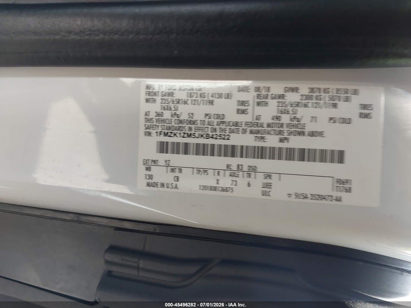 2018 Ford Transit 150 VIN 1FMZK1ZM5JKB42522 IAAI salvage auction — NORMAL WEAR, Sf97 (California), sold $17,100 on 2026-07-28 (photo 9)