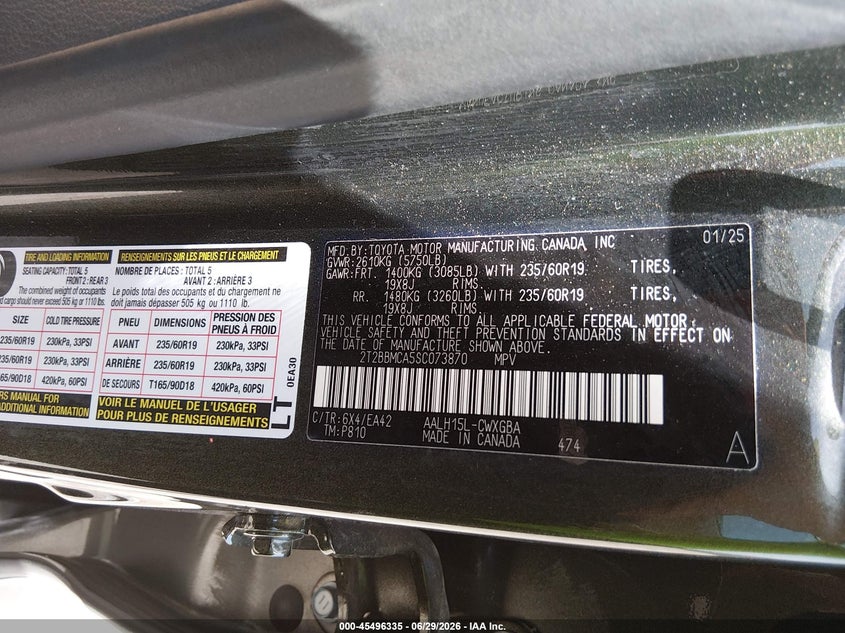 2025 Lexus Rx VIN 2T2BBMCA5SC073870 IAAI salvage auction — FRONT END, Original (Texas), sold $30,000 on 2026-09-14 (photo 9)