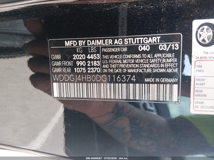 2013 Mercedes-benz C-klasse VIN WDDGJ4HB0DG116374 IAAI salvage auction — FRONT END, Salvage (Mississippi), sold $2,200 on 2026-07-30 (photo 9)