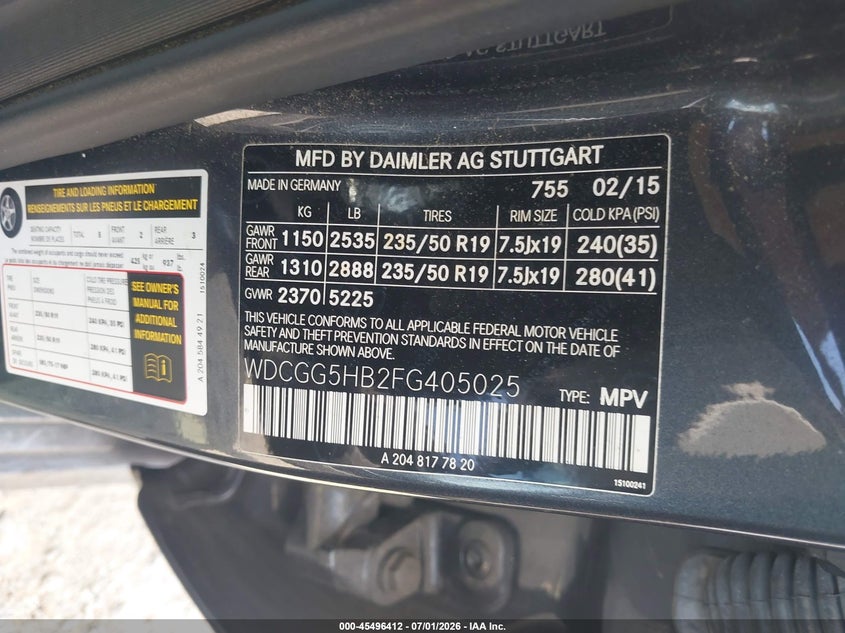 2015 Mercedes-benz Glk-klasse VIN WDCGG5HB2FG405025 IAAI salvage auction — SIDE, Salvage Title, sold $4,650 on 2026-07-31 (photo 9)
