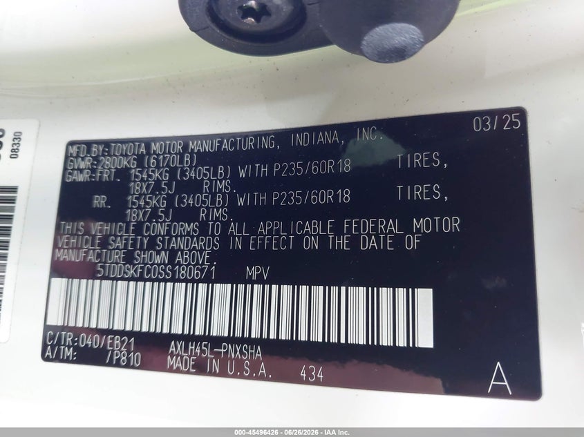 2025 Toyota Sienna VIN 5TDDSKFC0SS180671 IAAI salvage auction — SIDE, Salvage (Arizona), sold $22,300 on 2026-07-27 (photo 9)