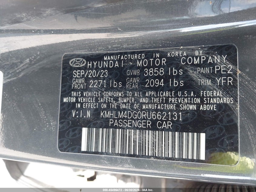 2024 Hyundai Elantra VIN KMHLM4DG0RU662131 IAAI salvage auction — FRONT END, Salvage Title, sold $3,150 on 2026-07-24 (photo 9)