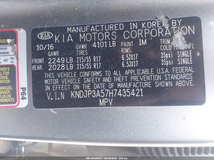 2017 Kia Soul VIN KNDJP3A57H7435421 IAAI salvage auction — FRONT END, Clear (Georgia), sold $475 on 2026-07-24 (photo 9)