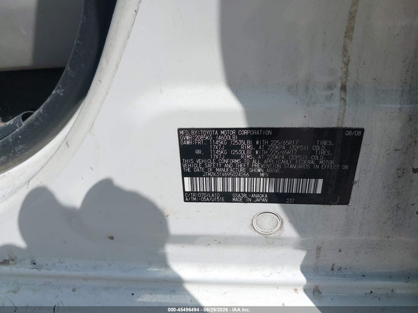 2009 Toyota Rav4 VIN JTMZK31V695024266 IAAI salvage auction — NORMAL WEAR, Clear (Tennessee), sold $600 on 2026-07-28 (photo 9)