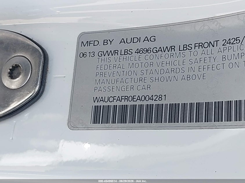 2014 Audi A5 VIN WAUCFAFR0EA004281 IAAI salvage auction — FRONT END, Original (Texas), sold $2,750 on 2026-09-04 (photo 9)