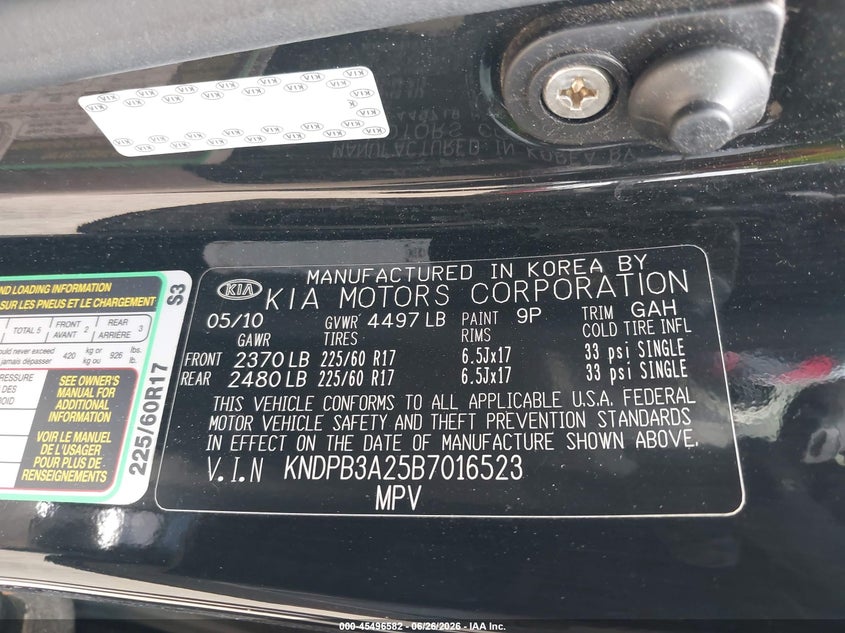 2011 Kia Sportage VIN KNDPB3A25B7016523 IAAI salvage auction — BIOHAZARD/CHEMICAL, Rebuildable (Florida), sold $1,200 on 2026-07-25 (photo 9)