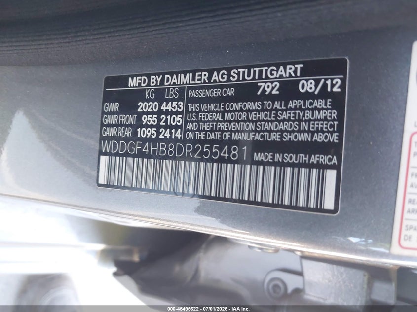 2013 Mercedes-benz C-klasse VIN WDDGF4HB8DR255481 IAAI salvage auction — FRONT END, Salvage (California), sold $1,350 on 2026-07-20 (photo 9)