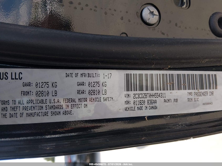 2017 Dodge Challenger VIN 2C3CDZBT0HH554311 IAAI salvage auction — SIDE, Original (Texas), sold $11,100 on 2026-08-22 (photo 9)