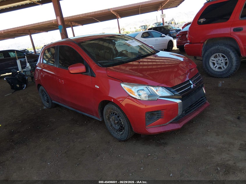 2021 Mitsubishi Mirage VIN ML32AUHJ0MH006580 IAAI salvage auction — FRONT & REAR, Salvage (Arizona), sold $675 on 2026-07-29 (photo 1)