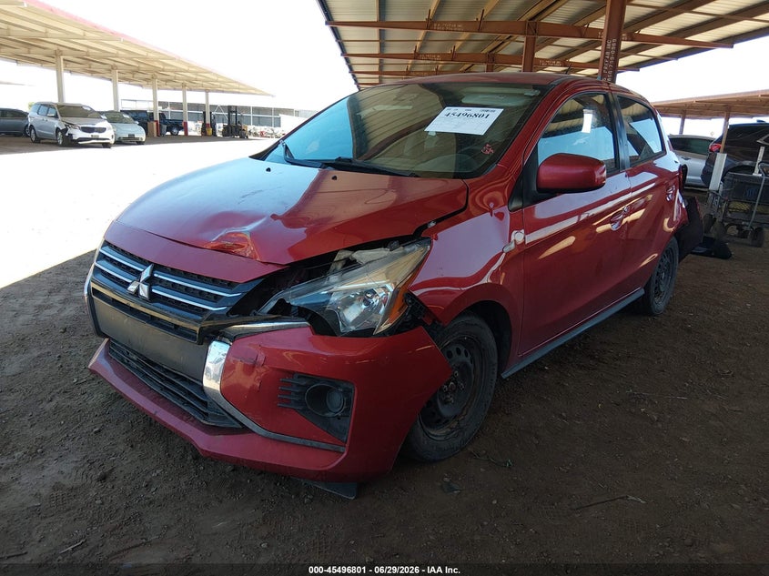 2021 Mitsubishi Mirage VIN ML32AUHJ0MH006580 IAAI salvage auction — FRONT & REAR, Salvage (Arizona), sold $675 on 2026-07-29 (photo 2)