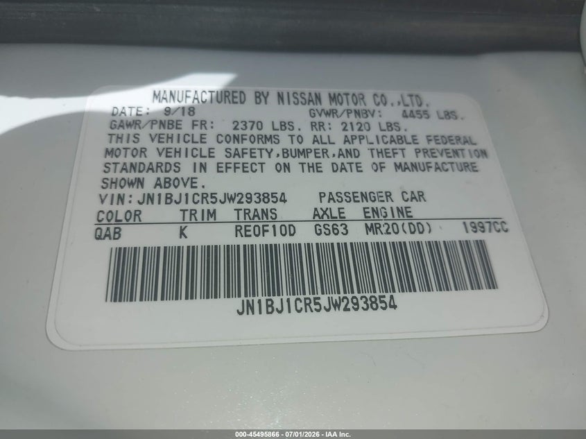 2018 Nissan Rogue VIN JN1BJ1CR5JW293854 IAAI salvage auction — FRONT END, Salvage (Kansas), sold $2,150 on 2026-07-22 (photo 9)