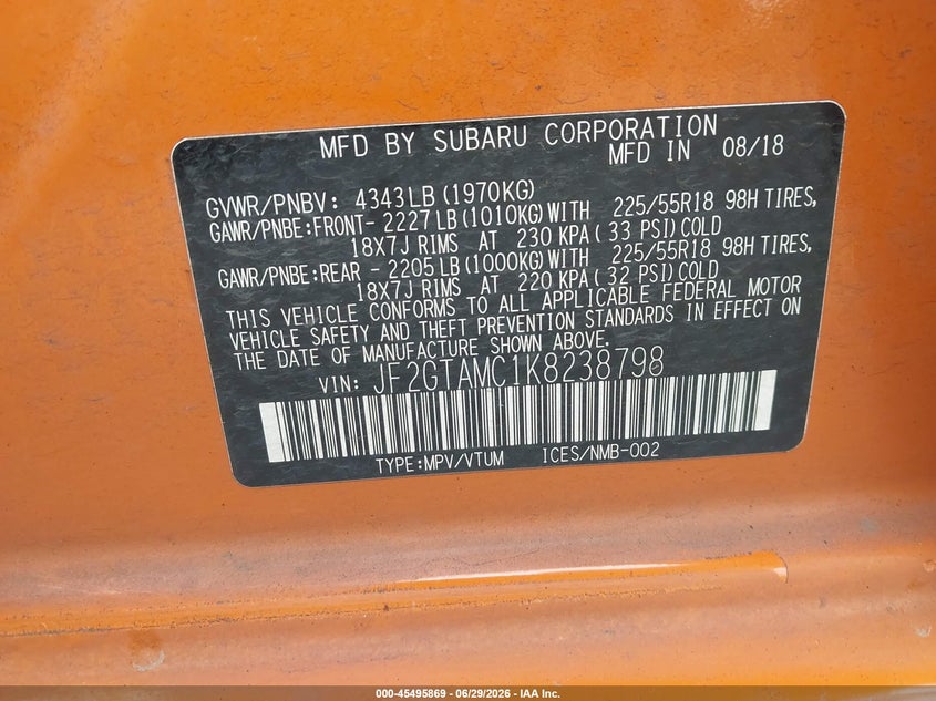 2019 Subaru Xv VIN JF2GTAMC1K8238798 IAAI salvage auction — LEFT SIDE, Bill Of Sale (Washington), sold $4,000 on 2026-07-29 (photo 9)