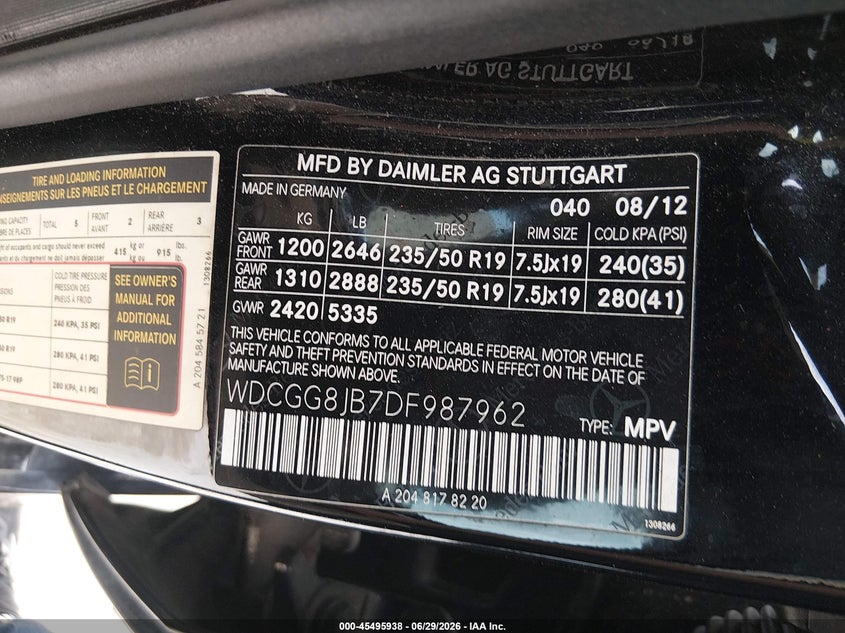 2013 Mercedes-benz Glk-klasse VIN WDCGG8JB7DF987962 IAAI salvage auction — FRONT END, Salvage (Kansas), sold $3,950 on 2026-08-14 (photo 9)
