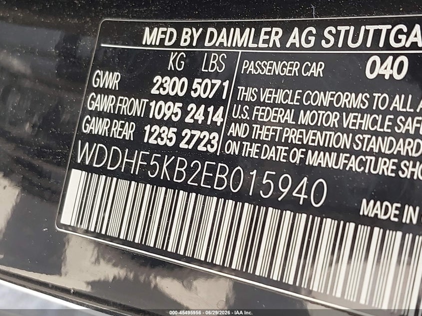 2014 Mercedes-benz E-klasse VIN WDDHF5KB2EB015940 IAAI salvage auction — FRONT END, Salvage (Texas), sold $1,400 on 2026-07-31 (photo 9)