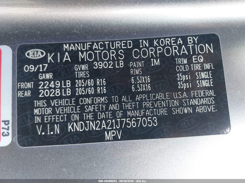 2018 Kia Soul VIN KNDJN2A21J7567053 IAAI salvage auction — NORMAL WEAR, Original (Kentucky), sold $1,700 on 2026-07-10 (photo 9)