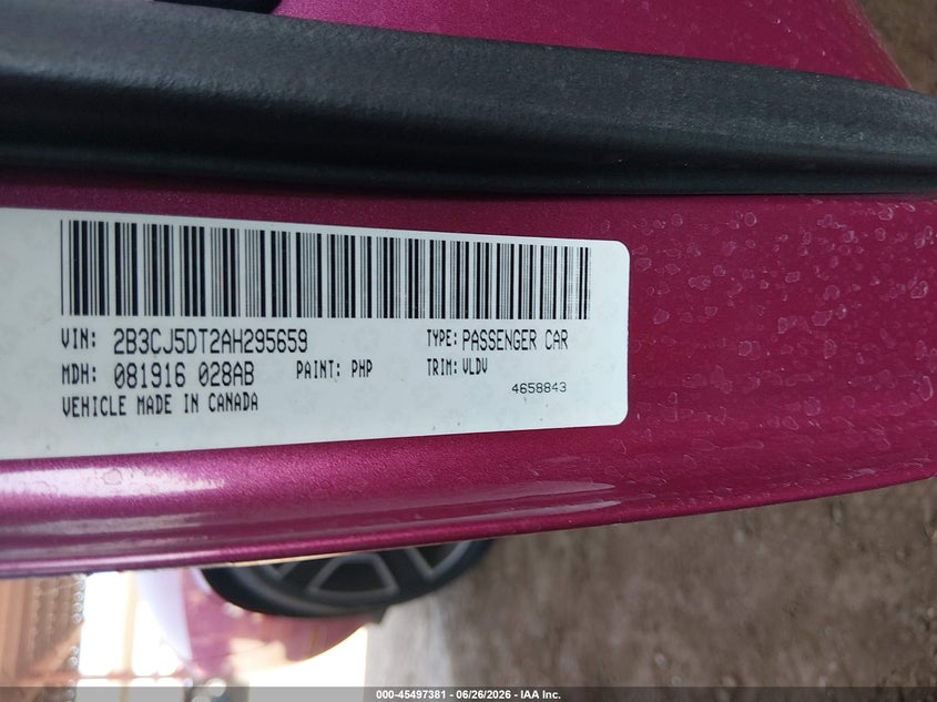 2010 Dodge Challenger VIN 2B3CJ5DT2AH295659 IAAI salvage auction — FRONT END, Clear (Arizona), sold $7,150 on 2026-07-28 (photo 9)