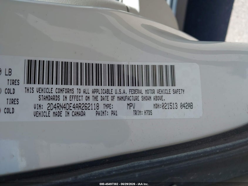 2010 Dodge Grand caravan VIN 2D4RN4DE4AR262118 IAAI salvage auction — NORMAL WEAR, Clear (Colorado), sold $200 on 2026-07-08 (photo 9)