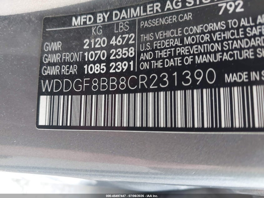 2012 Mercedes-benz C-klasse VIN WDDGF8BB8CR231390 IAAI salvage auction — ELECTRICAL, Mv-907A (New York), sold $525 on 2026-07-21 (photo 9)