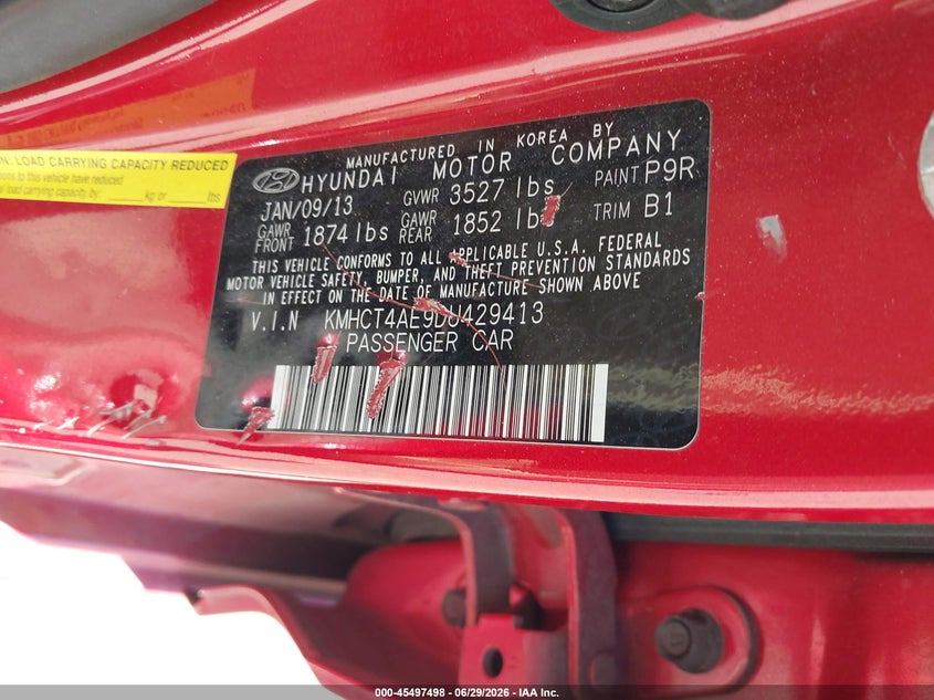 2013 Hyundai Accent VIN KMHCT4AE9DU429413 IAAI salvage auction — FRONT END, Salvage Title, sold $675 on 2026-08-22 (photo 9)