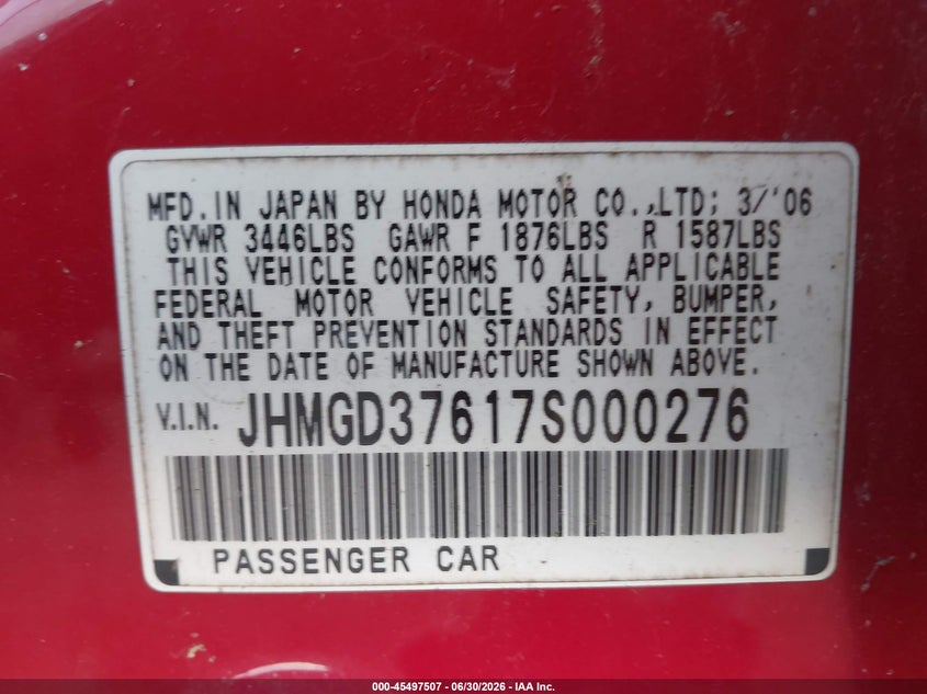 2007 Honda Fit VIN JHMGD37617S000276 IAAI salvage auction — NORMAL WEAR, Clear (Massachusetts), sold $400 on 2026-07-24 (photo 9)