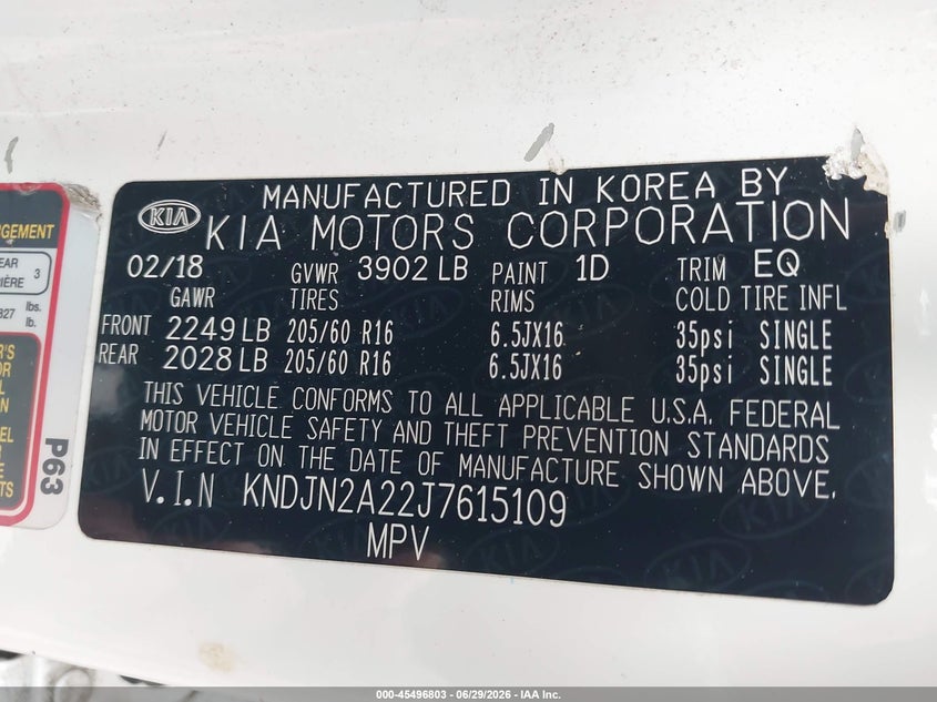 2018 Kia Soul VIN KNDJN2A22J7615109 IAAI salvage auction — MECHANICAL, Salvage Title, sold $475 on 2026-07-15 (photo 9)