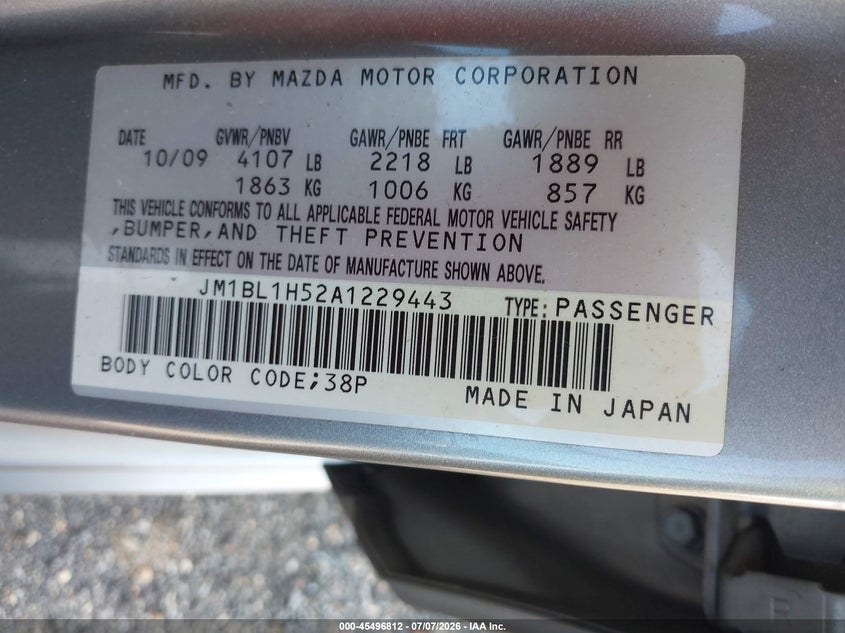 2010 Mazda 3 VIN JM1BL1H52A1229443 IAAI salvage auction — NORMAL WEAR, Clear (Alabama), sold $1,100 on 2026-07-15 (photo 9)