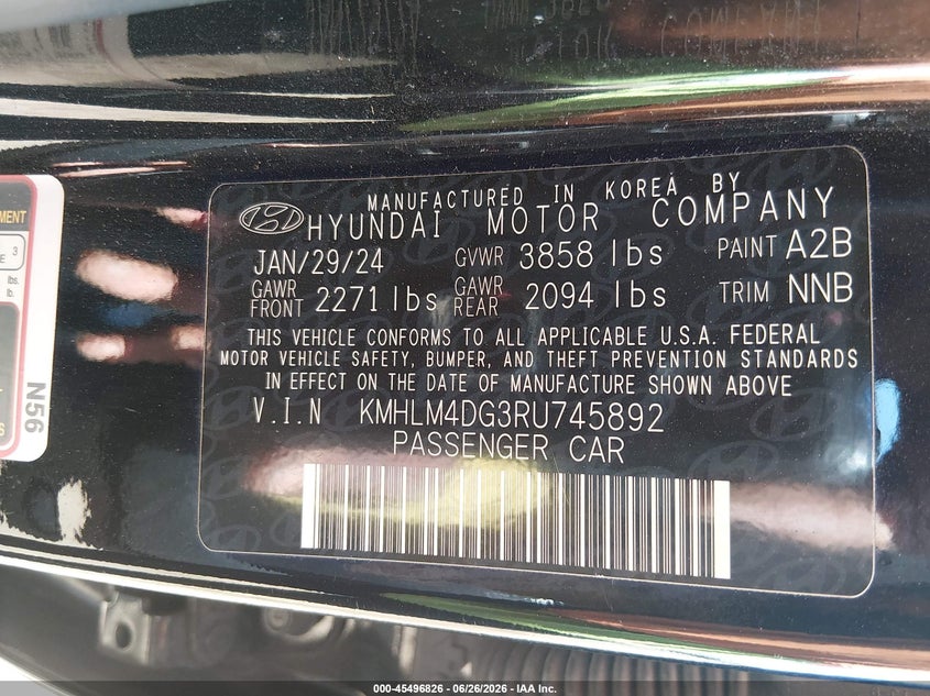 2024 Hyundai Elantra VIN KMHLM4DG3RU745892 IAAI salvage auction — FRONT END, Non-Repairable (Arizona), sold $2,900 on 2026-07-07 (photo 9)