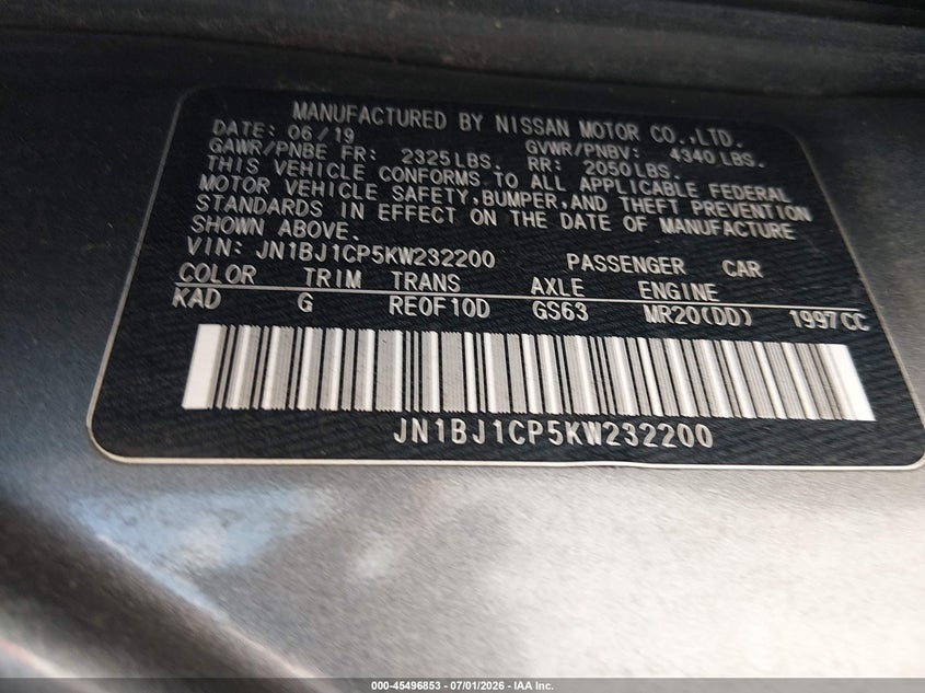 2019 Nissan Rogue VIN JN1BJ1CP5KW232200 IAAI salvage auction — FRONT END, Salvage (Texas), sold $2,550 on 2026-07-16 (photo 9)