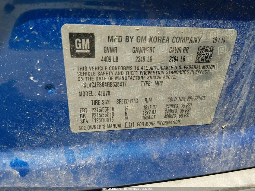 2016 Buick Encore VIN KL4CJFSB4GB535417 IAAI salvage auction — HAIL, Salvage (Ohio), sold $1,450 on 2026-07-10 (photo 9)