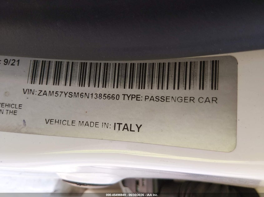 2022 Maserati Ghibli VIN ZAM57YSM6N1385660 IAAI salvage auction — FRONT END, Salvage Title, sold $9,000 on 2026-08-30 (photo 9)