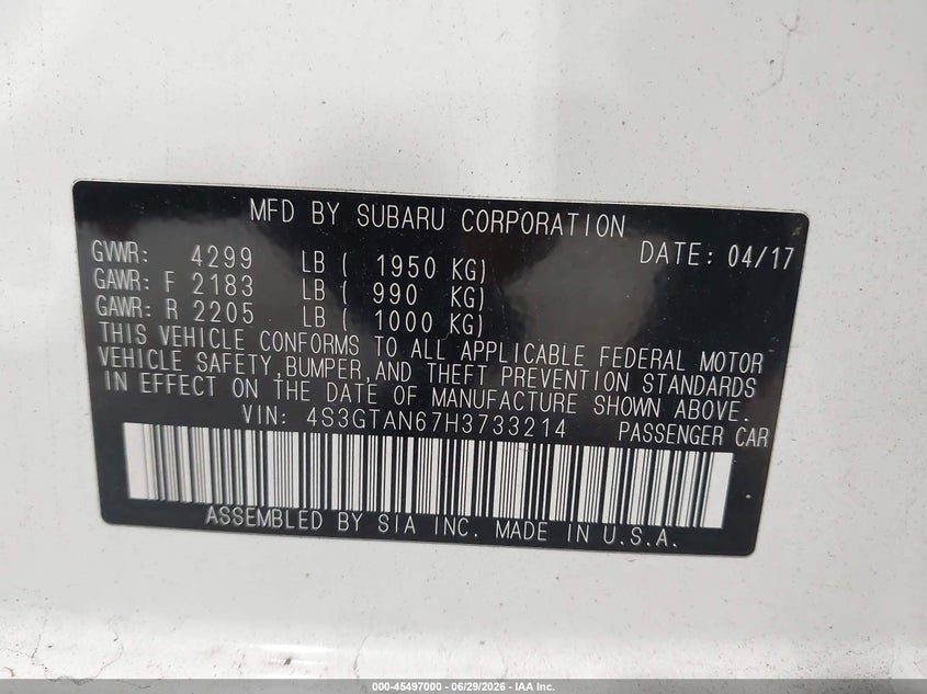 2017 Subaru Impreza VIN 4S3GTAN67H3733214 IAAI salvage auction — UNDERCARRIAGE, Mv-907A (New York), sold $2,650 on 2026-07-10 (photo 9)