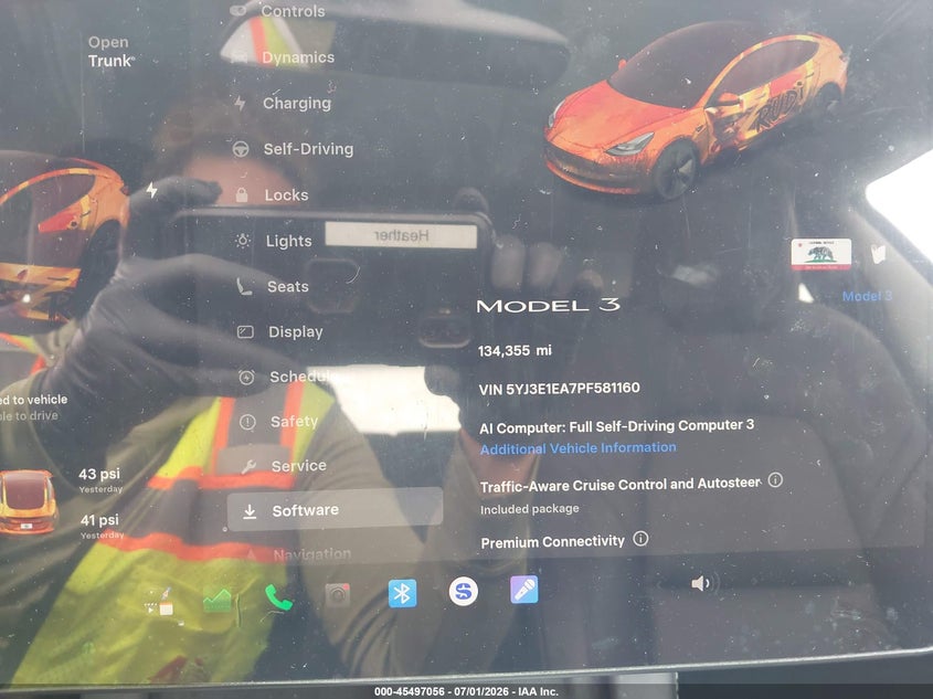 2023 Tesla Model 3 VIN 5YJ3E1EA7PF581160 IAAI salvage auction — REAR END, Bill Of Sale (Washington), sold $5,200 on 2026-07-22 (photo 7)
