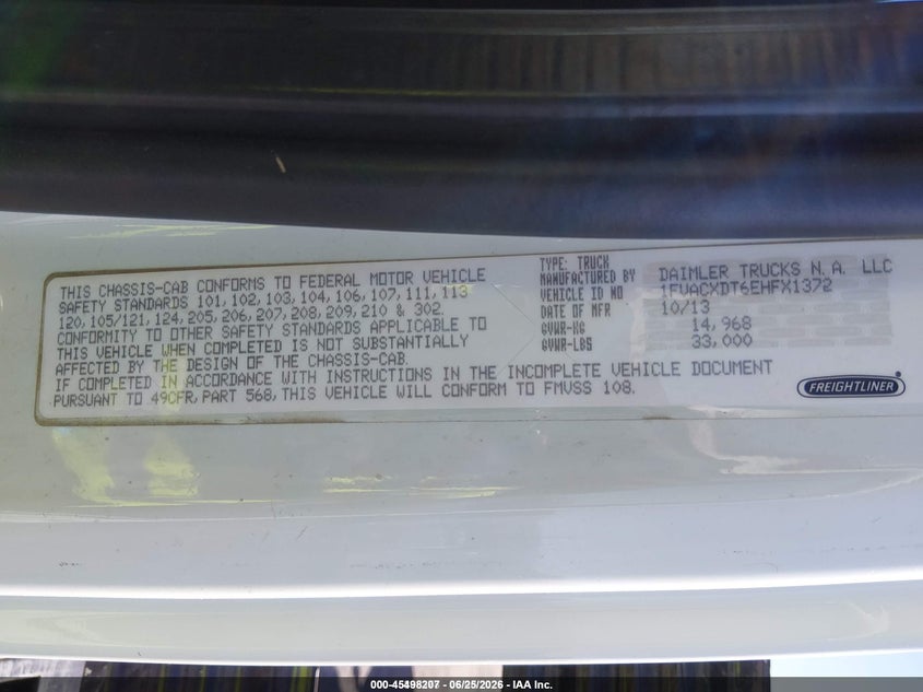 2014 Freightliner M2 106 VIN 1FVACXDT6EHFX1372 IAAI salvage auction — NORMAL WEAR, Sf97 (Nevada), sold $525 on 2026-07-30 (photo 9)
