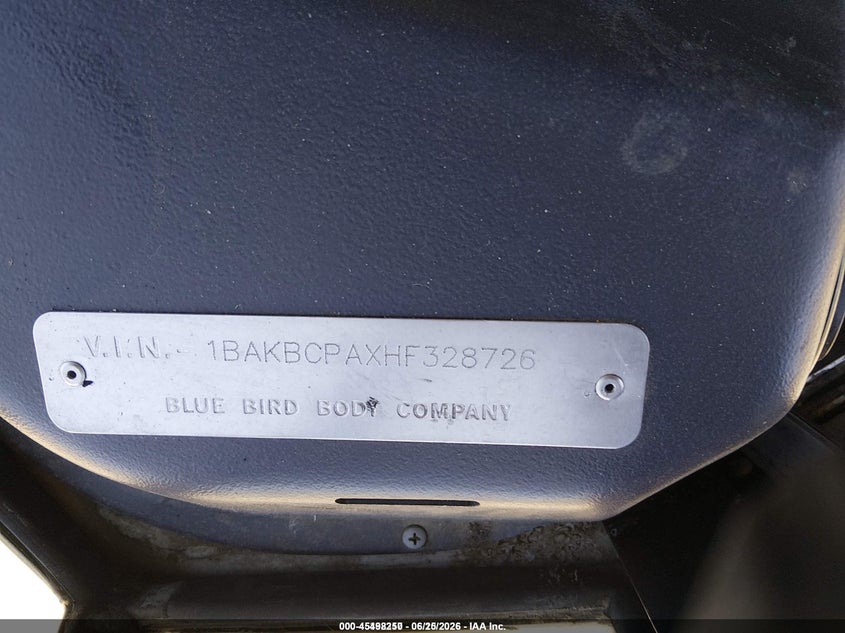 2017 Blue bird School bus / transit bus VIN 1BAKBCPAXHF328726 IAAI salvage auction — NORMAL WEAR, Sf97 (Nevada), sold $25 on 2026-07-30 (photo 9)