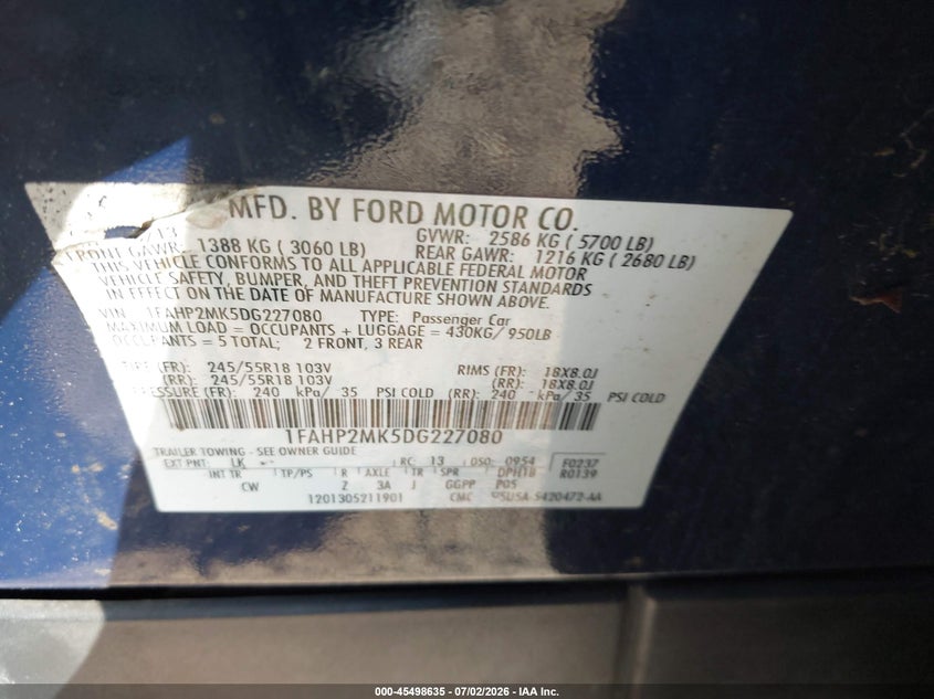 2013 Ford Police VIN 1FAHP2MK5DG227080 IAAI salvage auction — UNKNOWN, Parts Only Bos (Maryland), sold $400 on 2026-07-08 (photo 9)