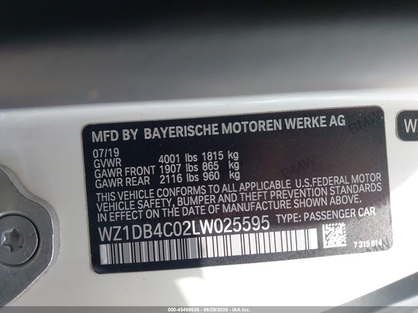 2020 Toyota Supra VIN WZ1DB4C02LW025595 IAAI salvage auction — RIGHT SIDE, Salvage Title, sold $20,825 on 2026-08-12 (photo 9)