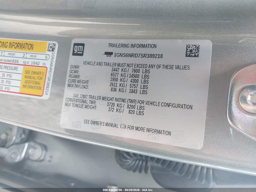 2025 Chevrolet Tahoe VIN 1GNS6NRD7SR389218 IAAI salvage auction — FRONT END, Salvage Title, sold $12,200 on 2026-07-30 (photo 9)